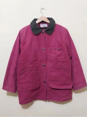 Vintage LL Bean Barn Chore Coat Jacket Canvas Plaid Lined Sz XL Womens